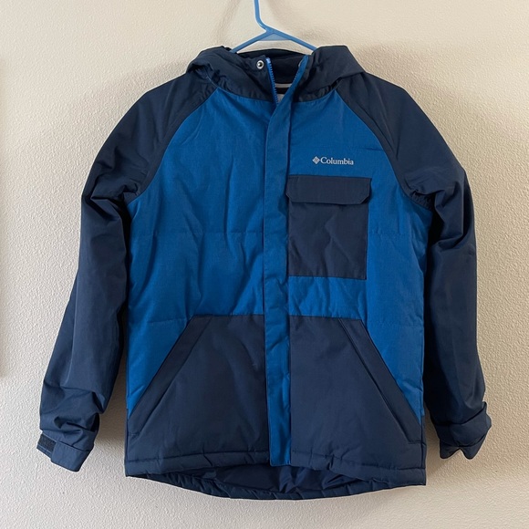 Columbia Kids Boy’s Blue Puffer Coat Jacket With Hoodie Size Large 14-16